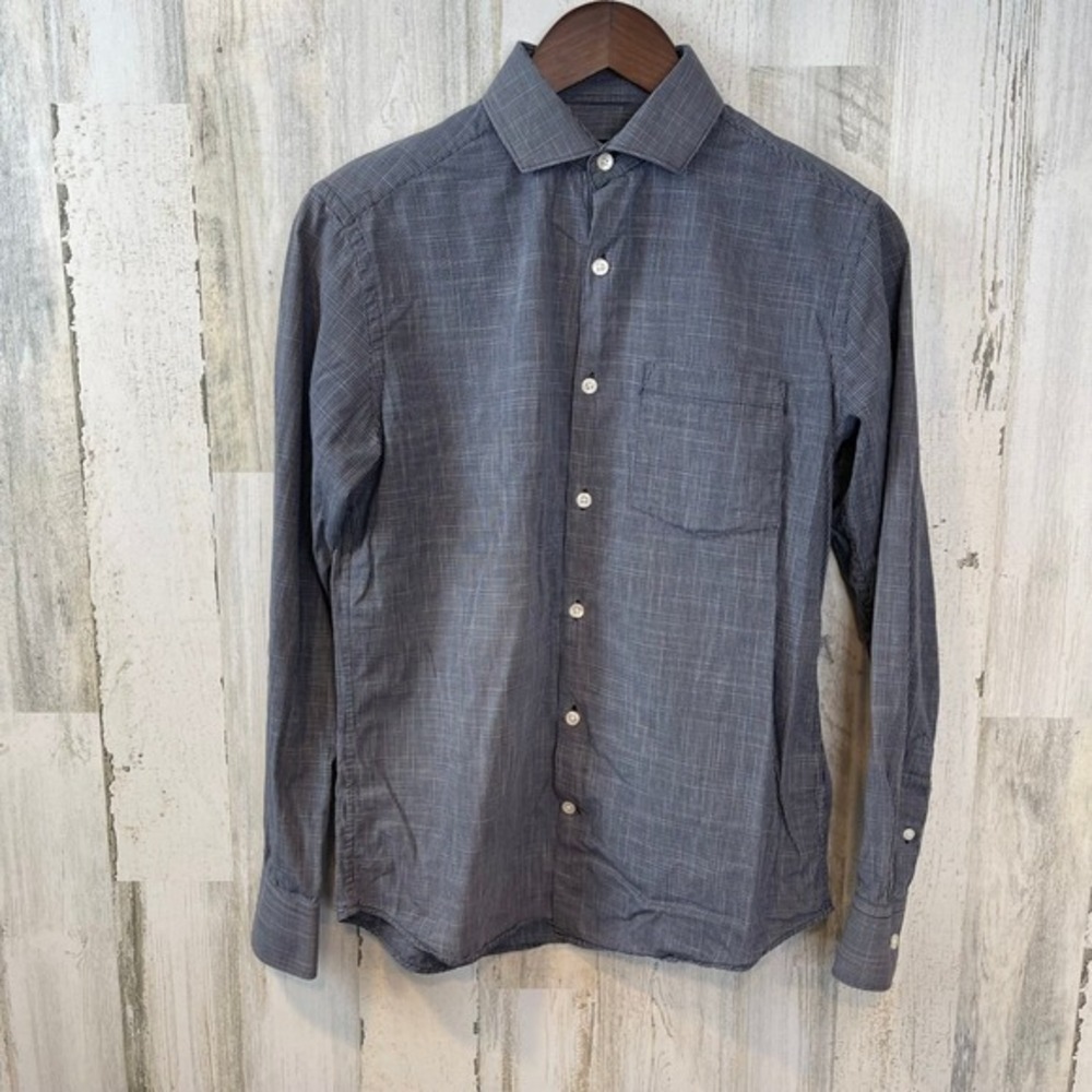 Richard Parker Pure Compact Cotton Men's Button-Down Shirt Blue Grid Size 38 (M)
